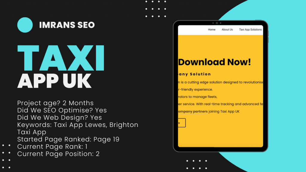 Taxi App UK Web Design and SEO